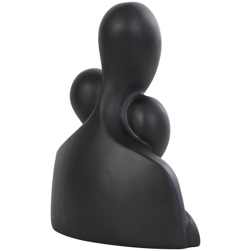 Black Polystone Nesting Family 3 Head People Decorative Sculpture