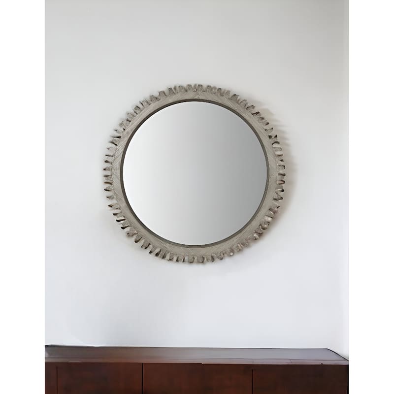 HomeRoots 44" Silver Abstract Wood Framed Accent Mirror - 44' X '44' X '3.5 - 44' X '44' X '3.5 - Silver