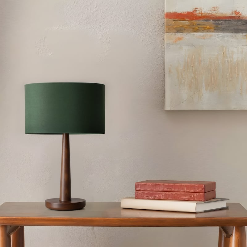 18.5" Modern Table Lamp with Walnut Wood Base, Dimmable Bedside Lamp, UL Listed
