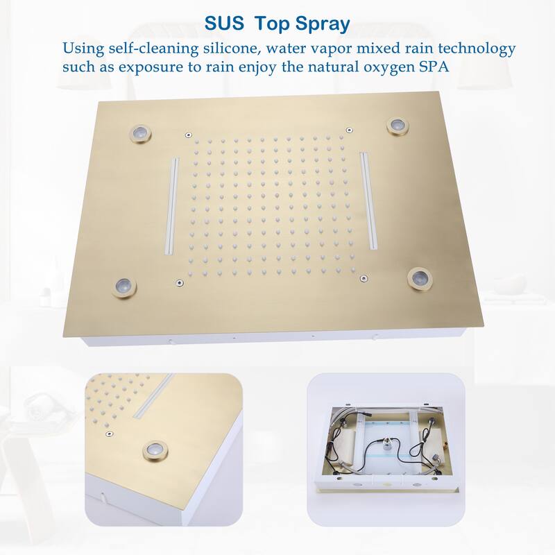 LED 4-Way Complete Rain and Waterfall Shower System with 3 body Jets & High-pressure Handheld, Ceiling Mounted
