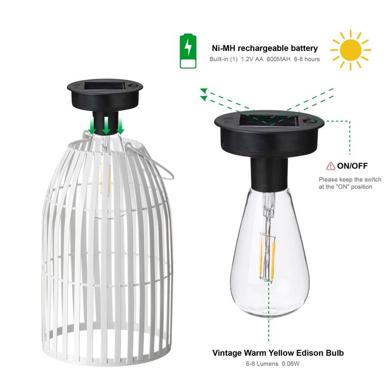 Glitzhome Set of 2 Metal Solar Powered Outdoor Hanging Lantern