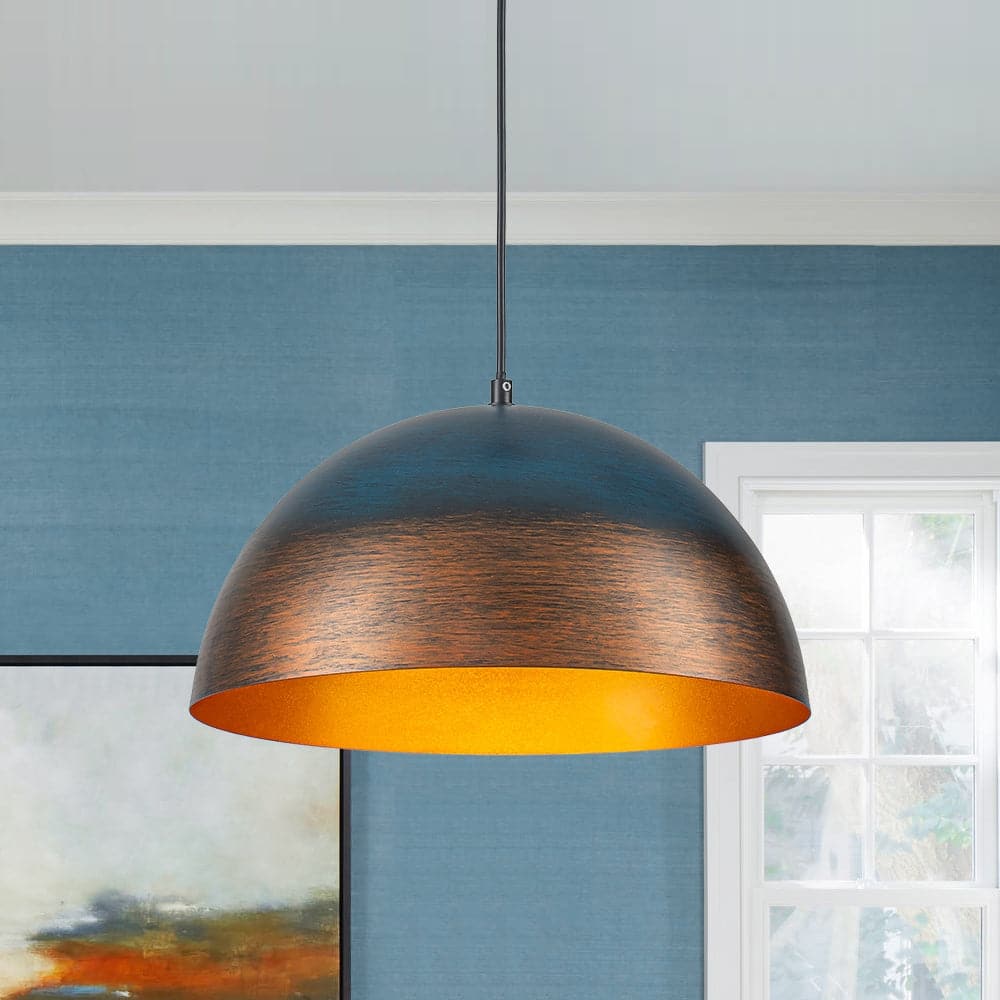 Vintage Patinated Copper Style Large Metal Dome Pendant - 15 Inches