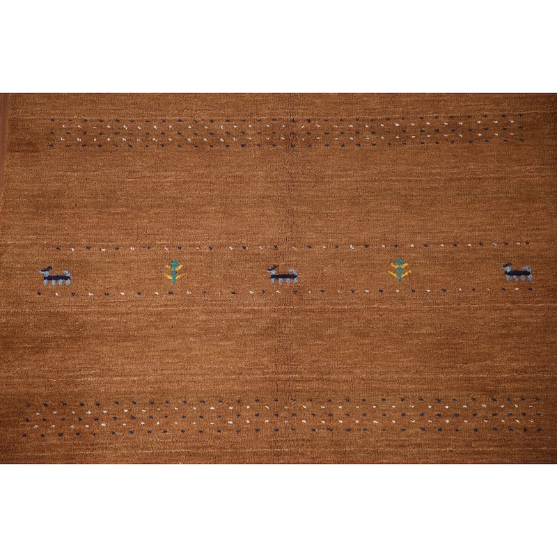Brown Animals Tribal Gabbeh Oriental Area Rug Wool Carpet - 4'8"x 6'6"