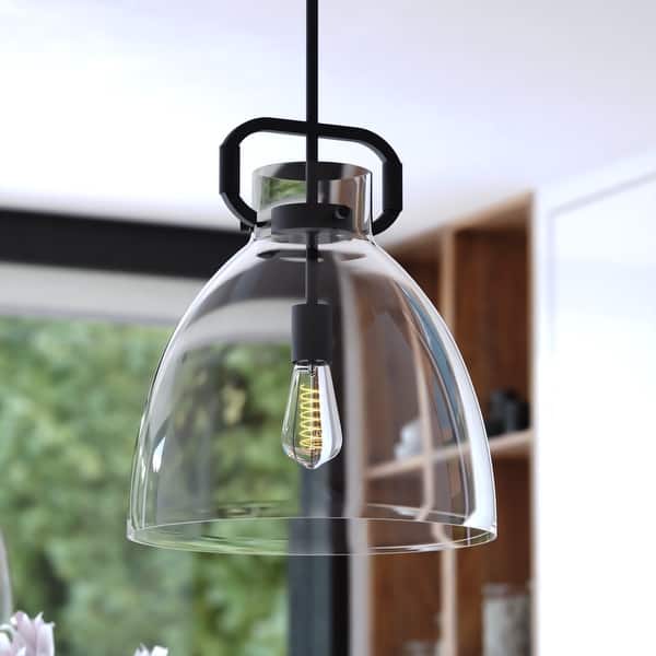 slide 2 of 10, Madrona 1 Light Contemporary Pendant Light Clear Glass Black - 14-in W x 23-in H x 14-in D
