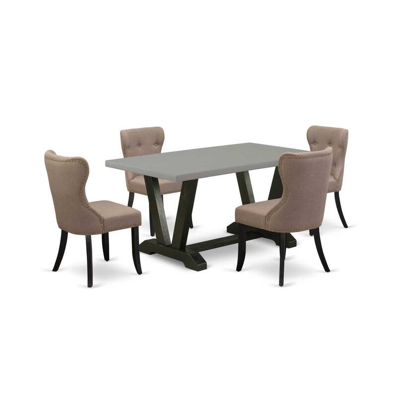 HomeStock 5-Piece Natural Oak Finish Solid Wood Top Dining table with 4 Chairs