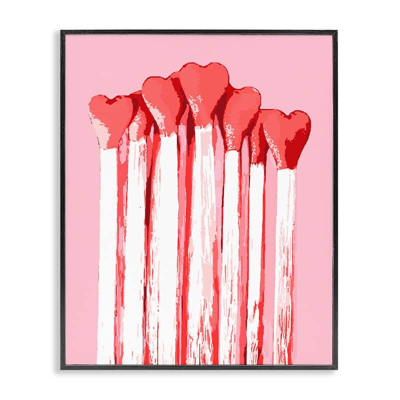 Stupell Pastel Pink Heart Matches Framed Giclee Art Design By Lil' Rue - 11 x 14 - Black