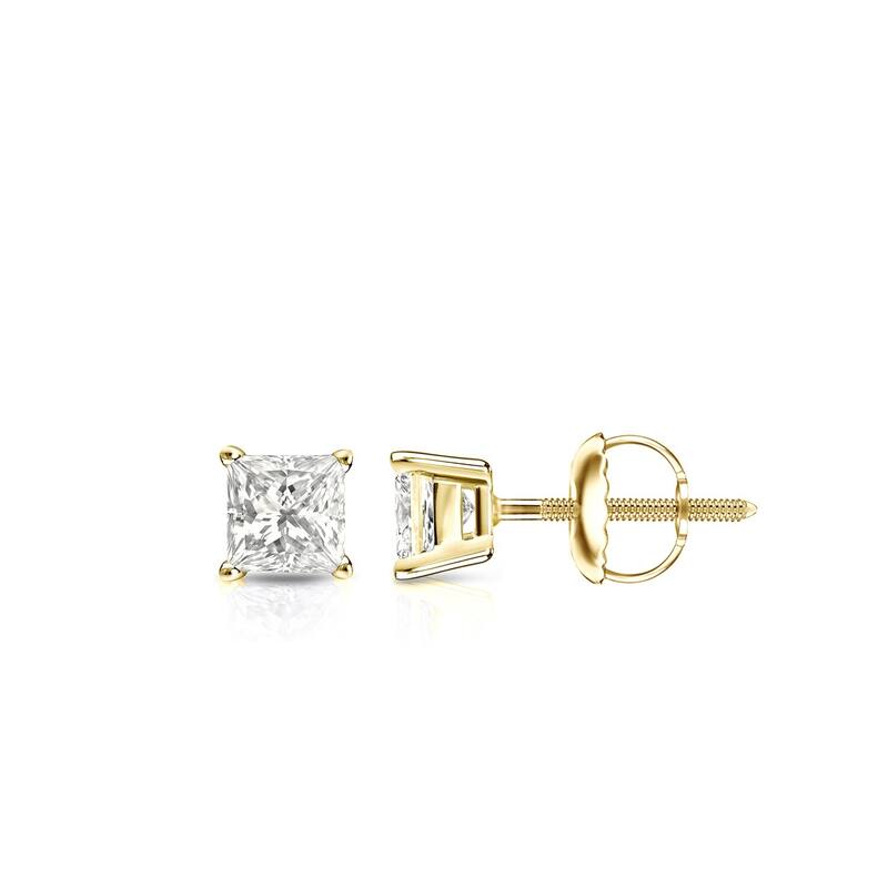 Auriya 14k Gold 0.33ctw Princess-cut Diamond Stud Earrings - Yellow