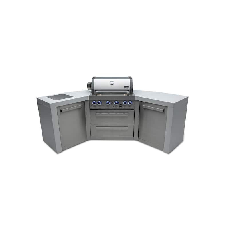 Mont Alpi MAi400-D45 4-Burner U-Shaped 45° Corner Black Stainless Steel Modular Outdoor Kitchen Barbecue Island Grill - N/A - Silver - Natural Gas/Propane Gas