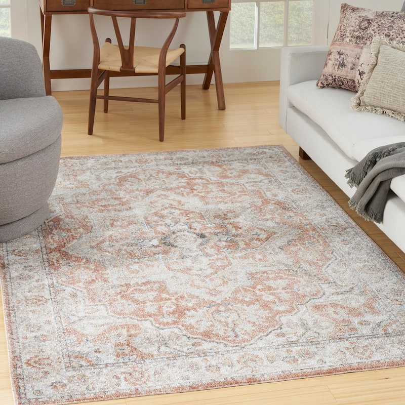 Nourison Astra Machine Washable Distressed Area Rug - 5' 3" x 7' - Gold/Multi