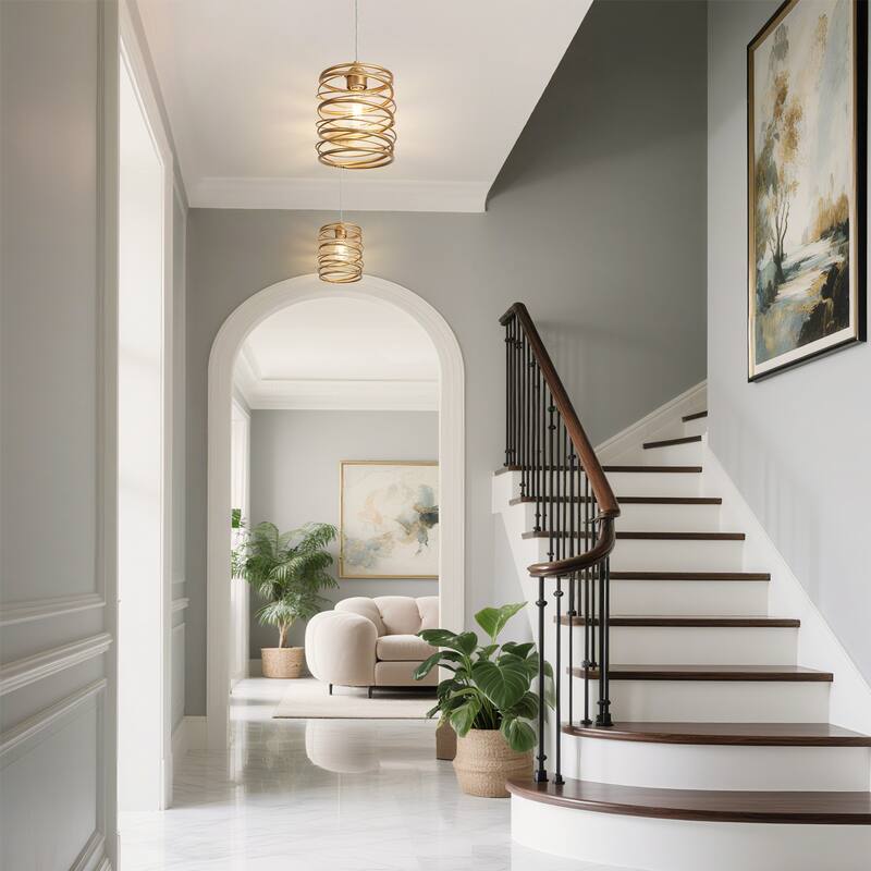 Mid-century Modern Gold 1-Light Pendant Metal Cage Kitchen Island Lights for Kitchen Island