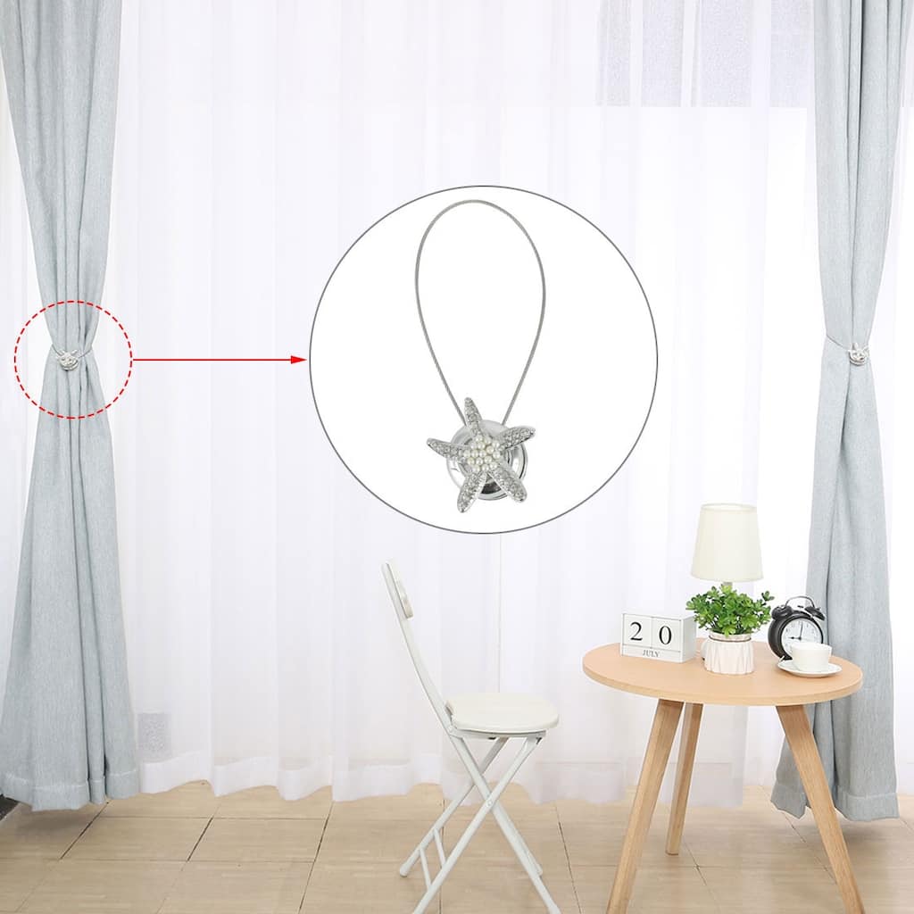 2pcs Magnetic Curtain Tieback 15.7" Holdback Curtain Holder, Silver Tone - Silver Tone