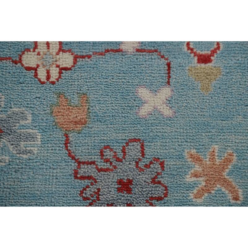 Floral Ivory Oushak Oriental Area Rug Hand-Knotted Wool Carpet - 9'1"x 12'0"