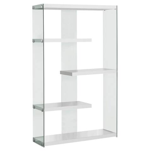 Offex 36"L Modern Design Glossy White Bookcase w/ Tempered Glass Sides - 36" x 12" x 58.75"