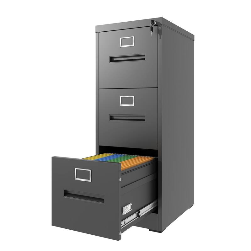3-Drawer Narrow File Cabinet with Lock
