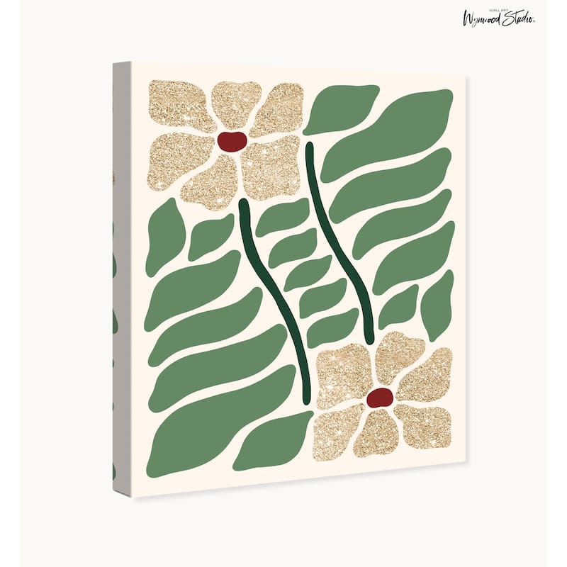 Wynwood Studio Canvas Floral and Botanical Fresh Season's Glitter Green Glam Wall Art Canvas Print