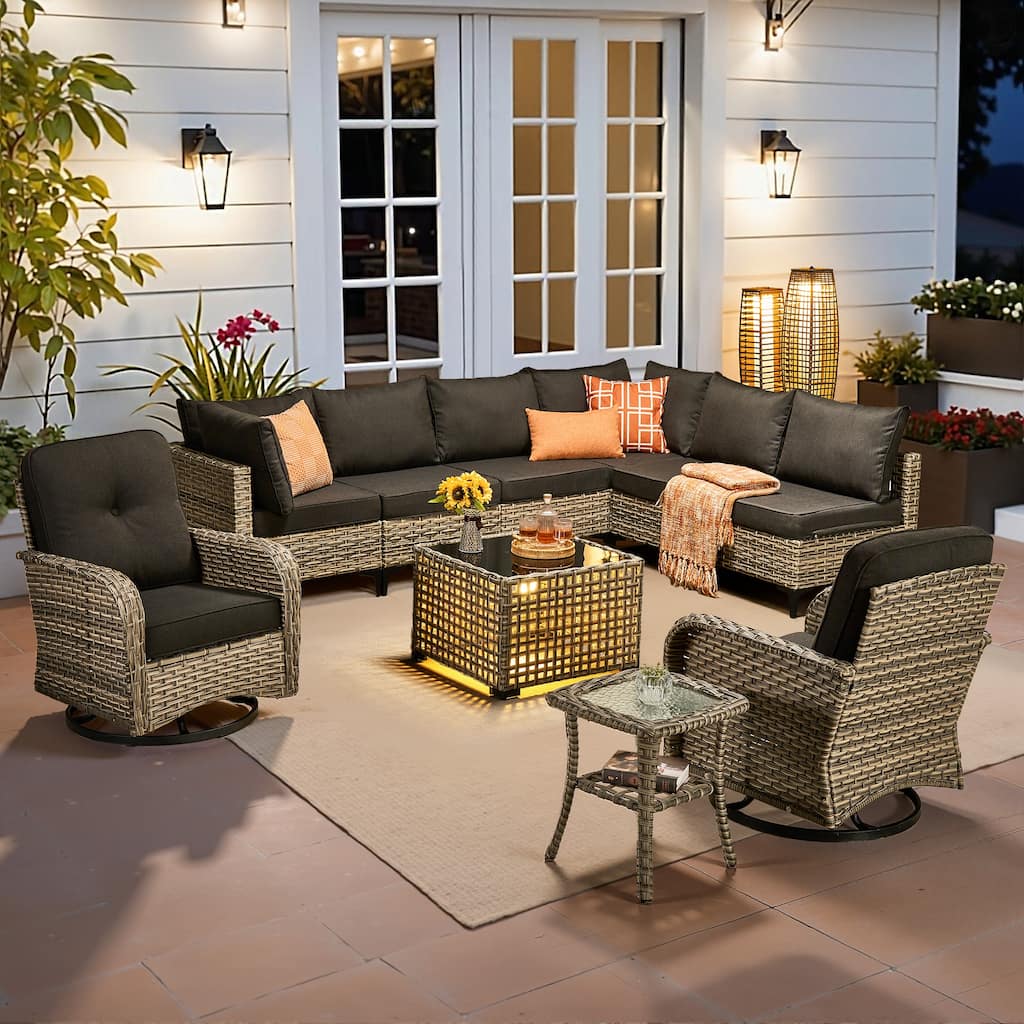 HOOOWOOO 10-piece Outdoor Furniture Wicker Swivel Rocking Chair Set