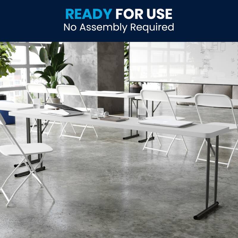 18"W x 96"L Plastic Folding Training Table with Granite White Surface