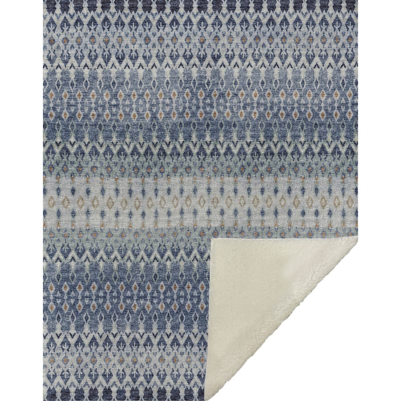 HomeRoots 50" X 70" Blue And Orange Geometric Microfiber Plush Throw Blanket