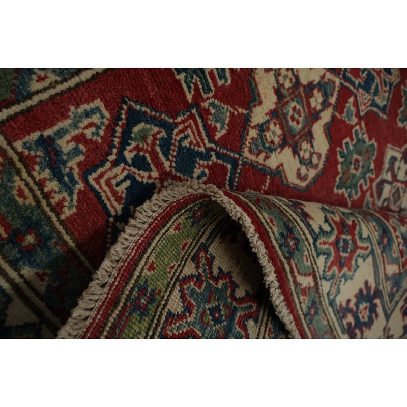 Hand Knotted Oriental 100% Wool Carpet Traditional Geometric Red Kazak Area Rug - 6' 0'' X 4' 0''