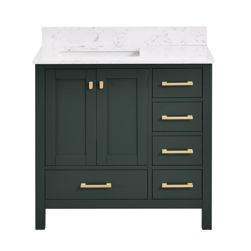 StarrySky 36 inch Undermount Left Sink Bathroom Vanity with Engineered Carrara Marble Top