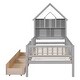 preview thumbnail 7 of 16, Pine Wood Twin Bed with House-Shaped Headboard, Fence Guardrails, and Drawers