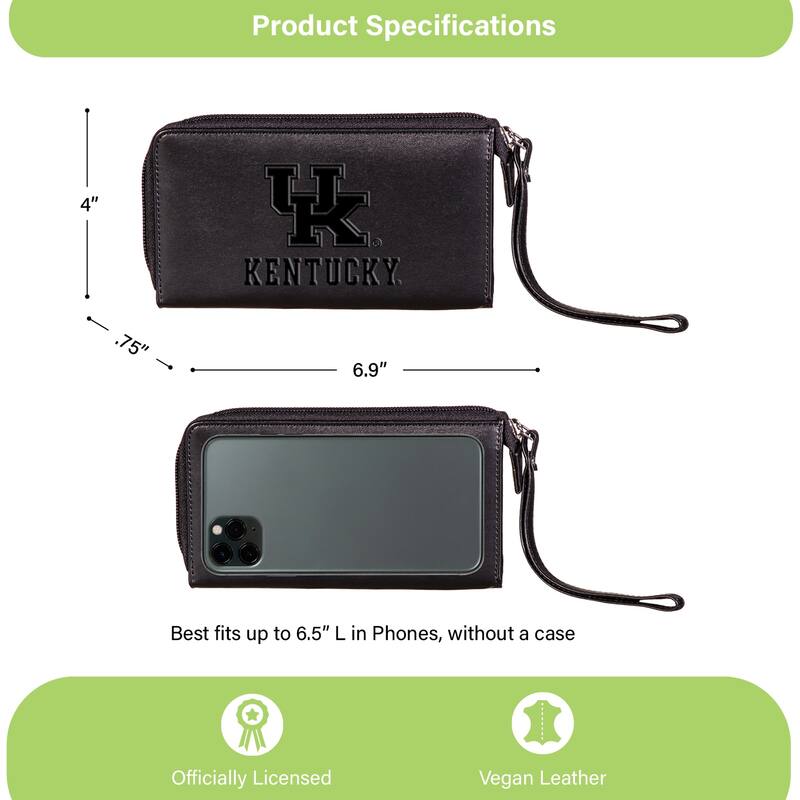 Black Hybrid Leather Cell Phone Wristlet Wallet, University of Kentucky - 4" x 7"