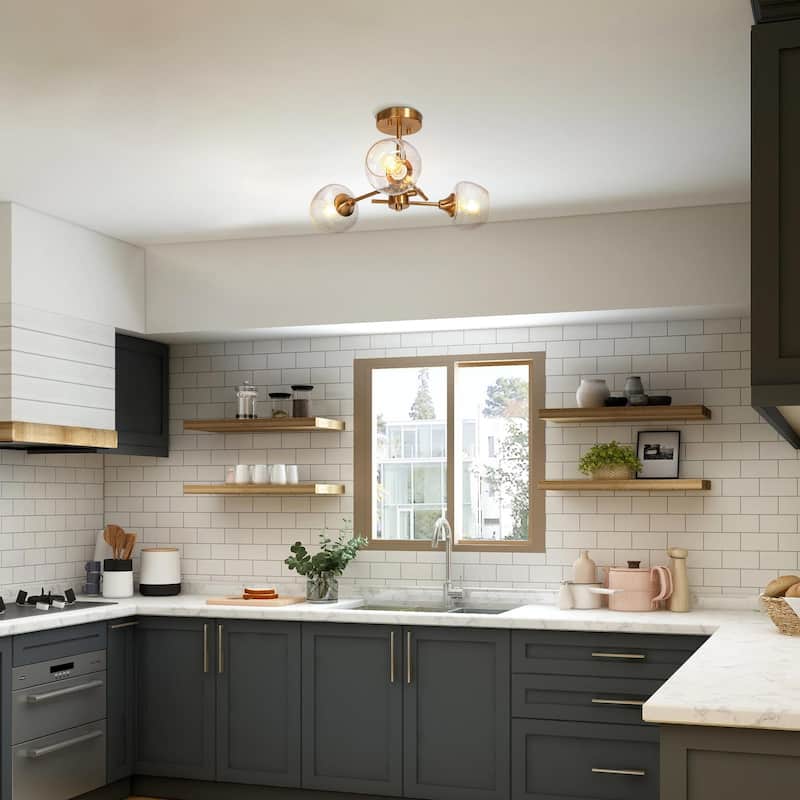 Mid-century Modern 3-light Adjustable Semi-flush Mount Sputnik Wine Glass Dimmable Ceiling Lights - D20'' * H10.5''