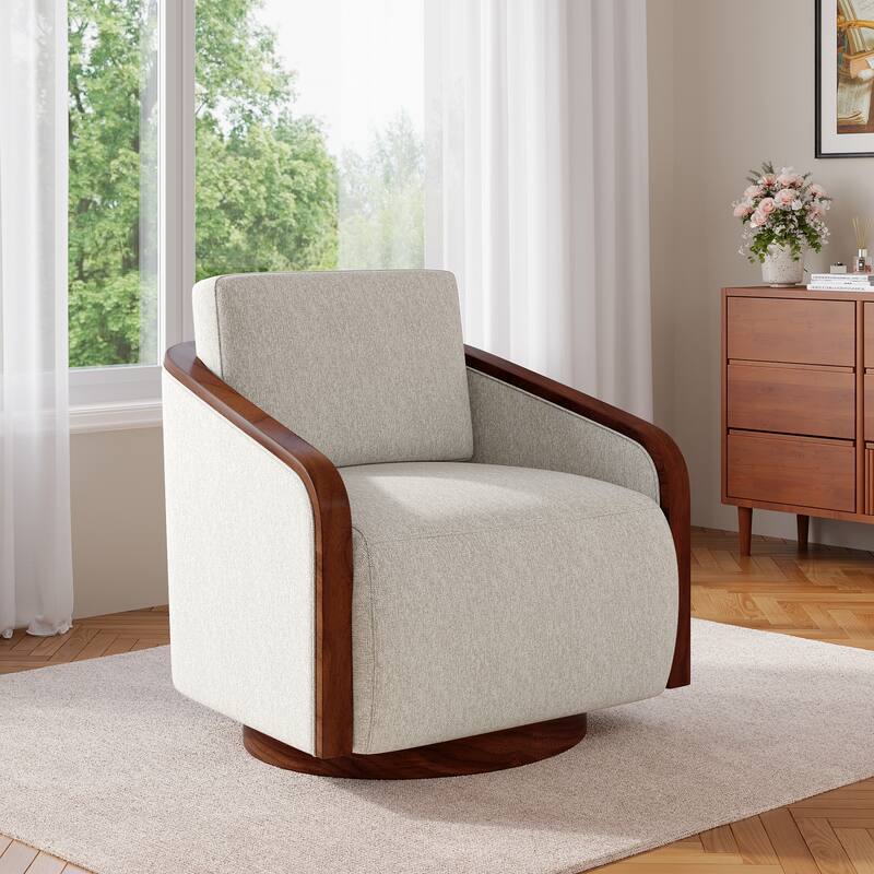 Chenille Modern 360°Swivel Barrel Chair Round Base - Beige Brown