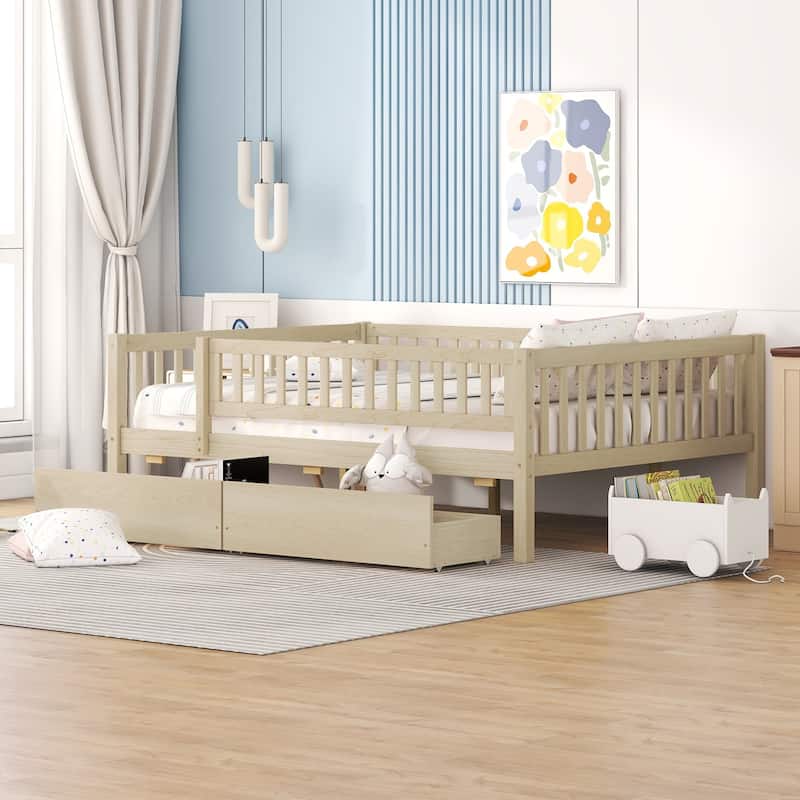 Full Size Daybed Wood Bed with Two Drawers