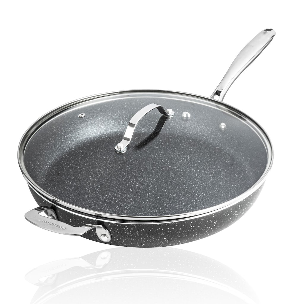 Granitestone 14" Nonstick Family Fry Pan with Helper Handle and Glass Lid