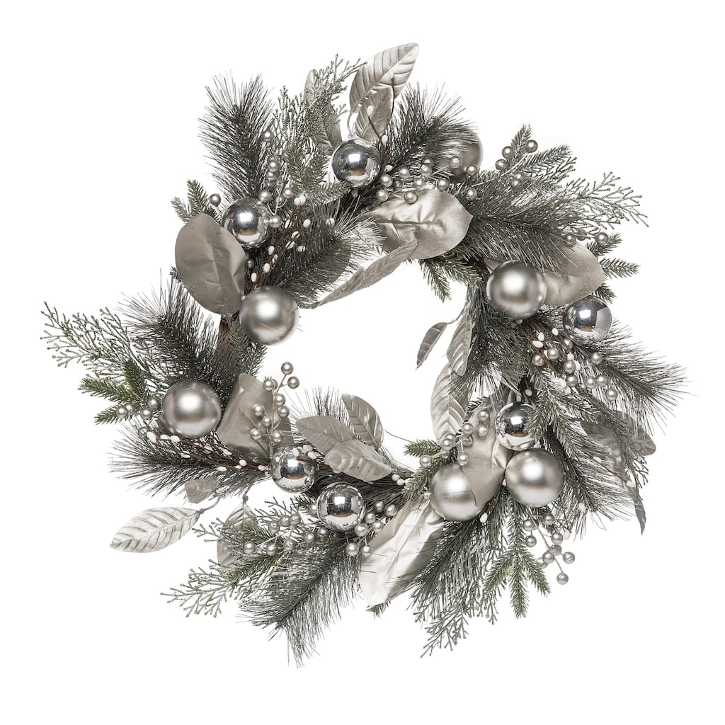 Transpac Artificial 24 in. Silver Christmas Artificial Wreath