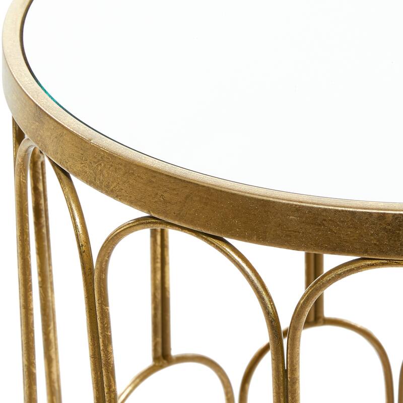 Metal Accent Table with Mirrored Glass Top - Set of 3 Gold - Roche River Decor - 18"Wx18"Lx28"H