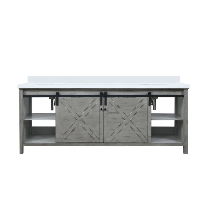 Marsyas 84 in W x 22 in D Brown Double Bath Vanity and White Quartz Countertop