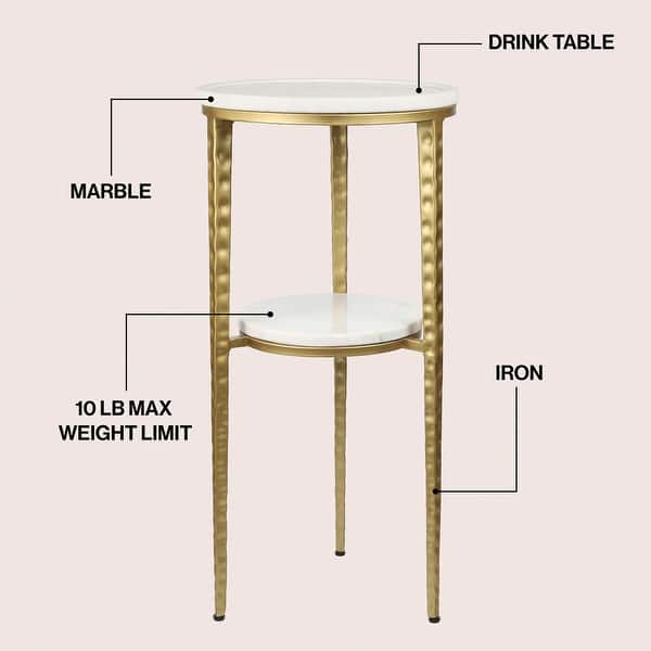 dimension image slide 3 of 4, Seraphina Modern Round Marble 2-Tier Drink Table, Metal Small Accent Side End Table for Living Room Bedroom