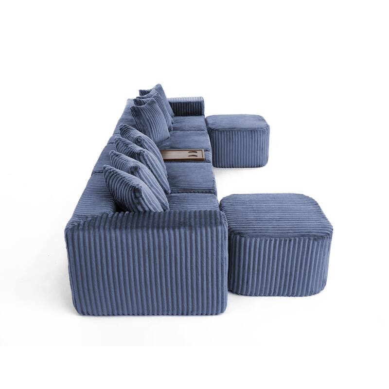 137.5" U-Shaped Sectional Sofa with Coffee Table Board and Ottoman