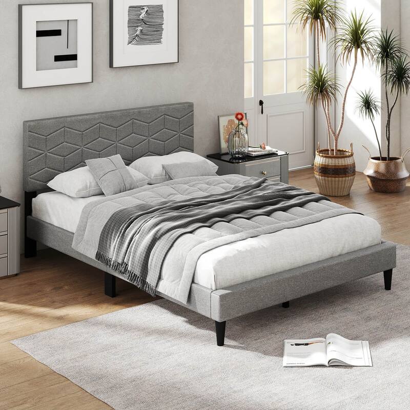 Costway Twin/Full/Queen Size Bed Frame with Linen Fabric Upholstered
