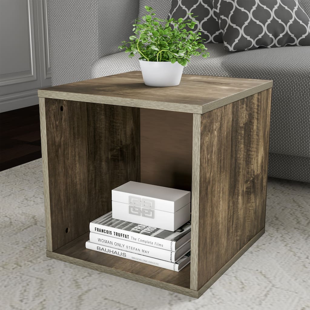 Lavish Home Contemporary Stackable Modular Cube End Table (Gray)