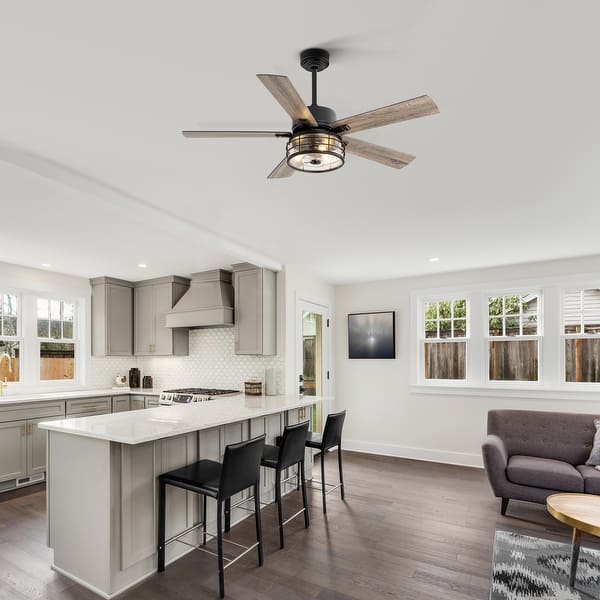 52-in Black Farmhouse Ceiling Fan with Light Remote (5-Blade) - Bed ...