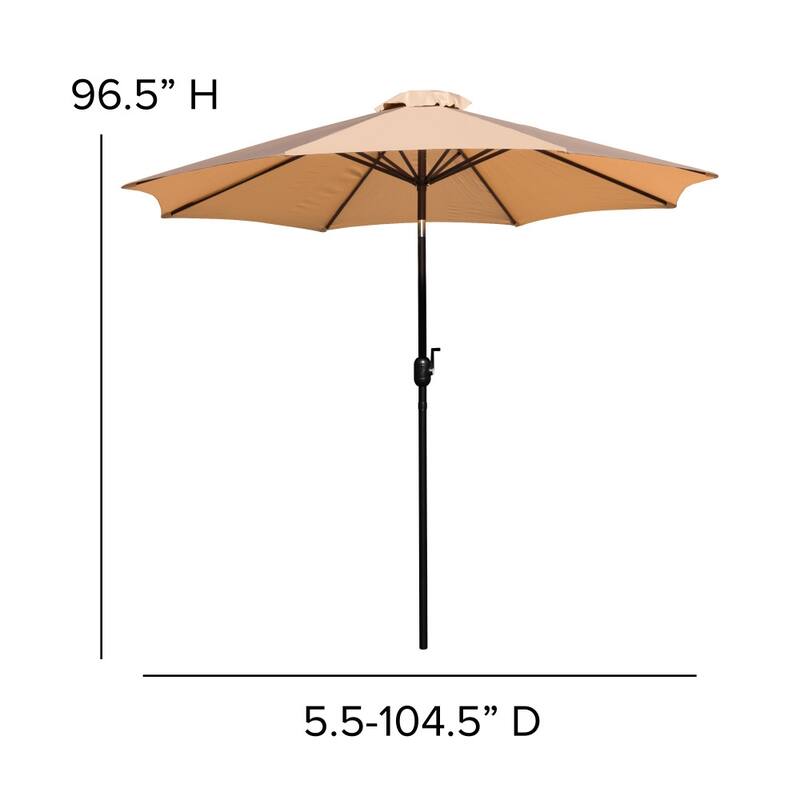 35" Square Faux Teak Patio Table, 4 Chairs and 9FT Patio Umbrella with Base