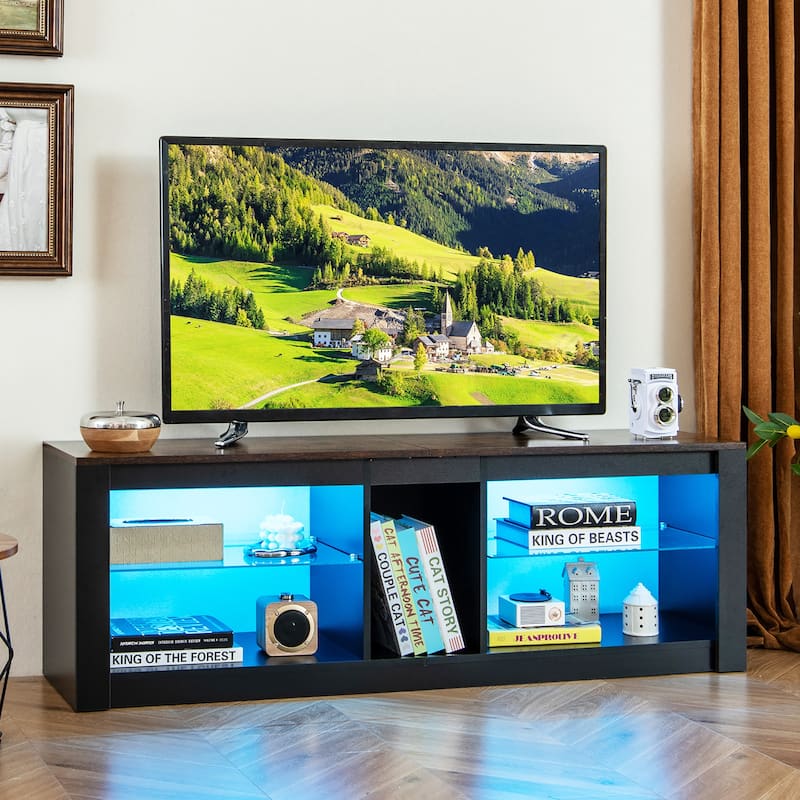 Gymax TV Stand w/ LED Light for TVs up to 65 inch w/ Adjustable