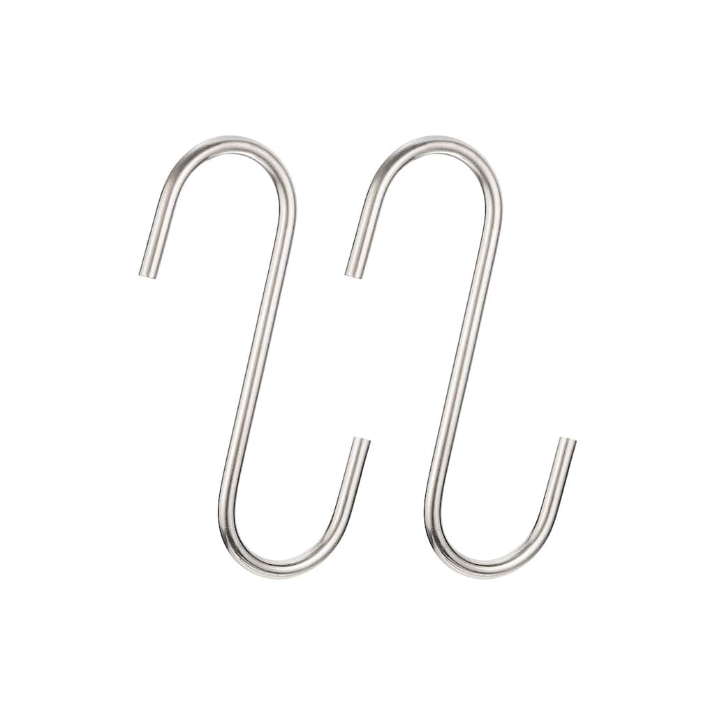 S Hanging Hooks, 5" (120mm) Extra Long Steel Hanger, Matt Silver, 2Pcs - Silver