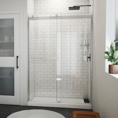 DreamLine Sapphire-V 50 - 54 in. W x 76 in. H Bypass Shower Door in Brushed Nickel and Clear Glass