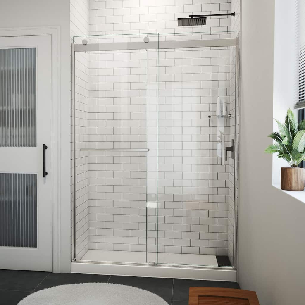 DreamLine Sapphire-V 50 - 54 in. W x 76 in. H Bypass Shower Door in Brushed Nickel and Clear Glass