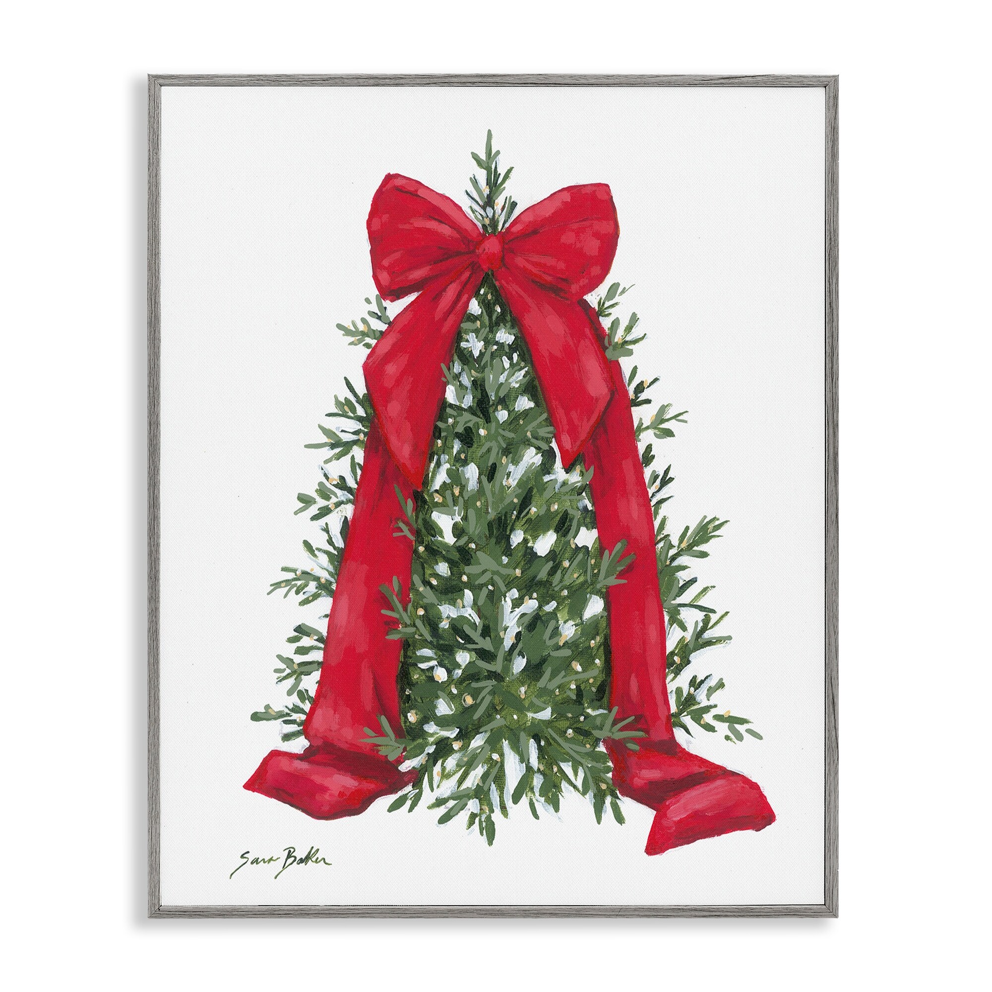 Stupell Festive Greenery with Ribbon Framed Giclee Art Design By Sara Baker