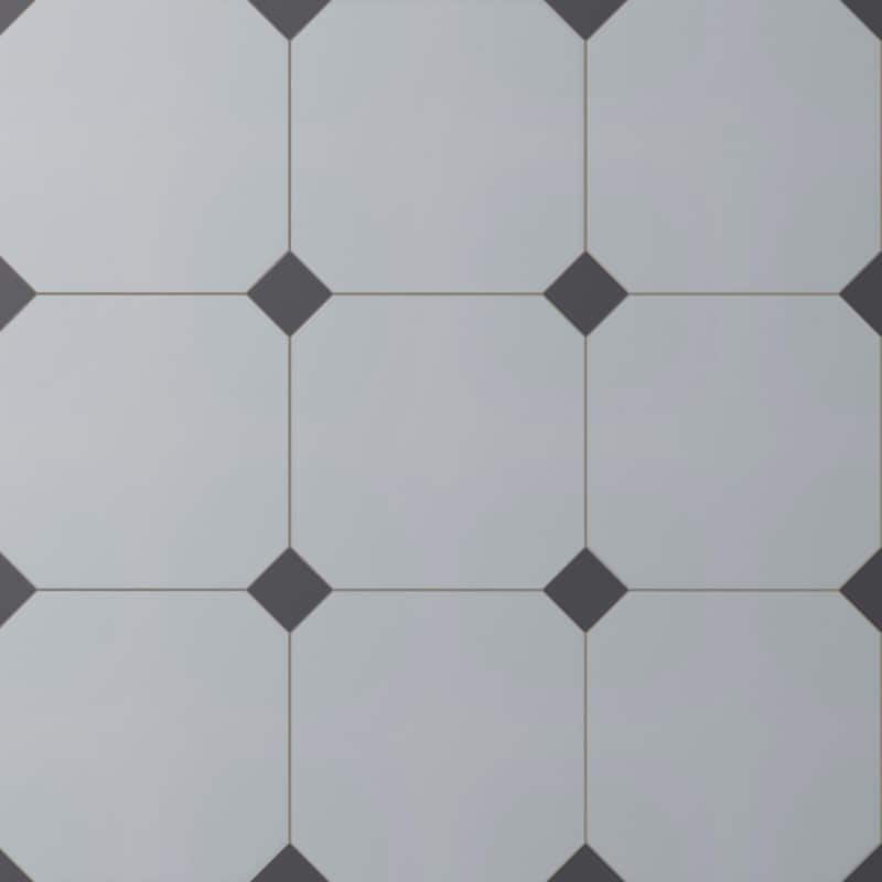 Merola Tile Vaudeville Octagon Humo with Taco Antracita 7-7/8" x 7-7/8" Porcelain Floor and Wall Tile