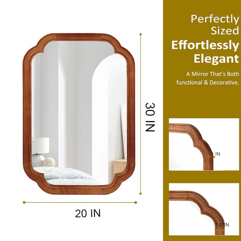 Rounded Corner Solid Wood Frame Decorative Mirror Modern Farmhouse Wall Mirror For Bedroom Bathroom Living Room Entryway