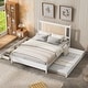 preview thumbnail 5 of 11, Trundle Platform Bed Queen Size Bed Frame and Twin Size Trundle, with Unique Rattan Headboard 2 Storage Drawer, Elegant White