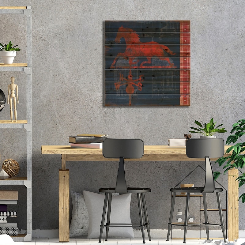 Horse Vane Print On Wood by Carol Robinson - Multi-Color