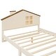 preview thumbnail 22 of 46, Bedroom Solid Wood Platform Bed House-Shaped Headboard Walnut Roof with LED Window Bed Frame Platform No Box Spring Needed