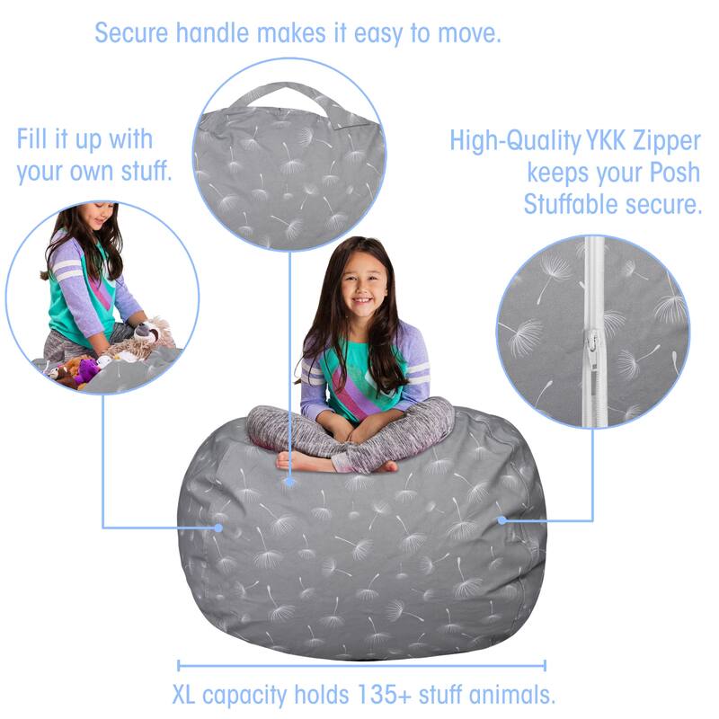 Kids Bean Bag Chair Cover Stuffed Animal Storage or Toy Organizer
